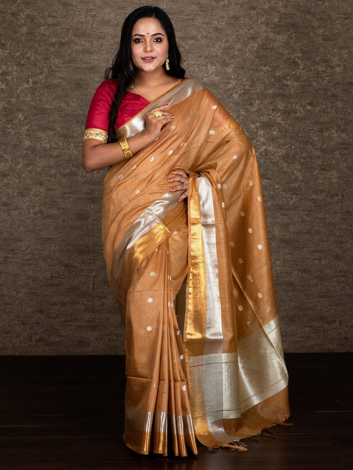 Elegant Fawn Bhagalpuri Silk Saree - WeaversIndia