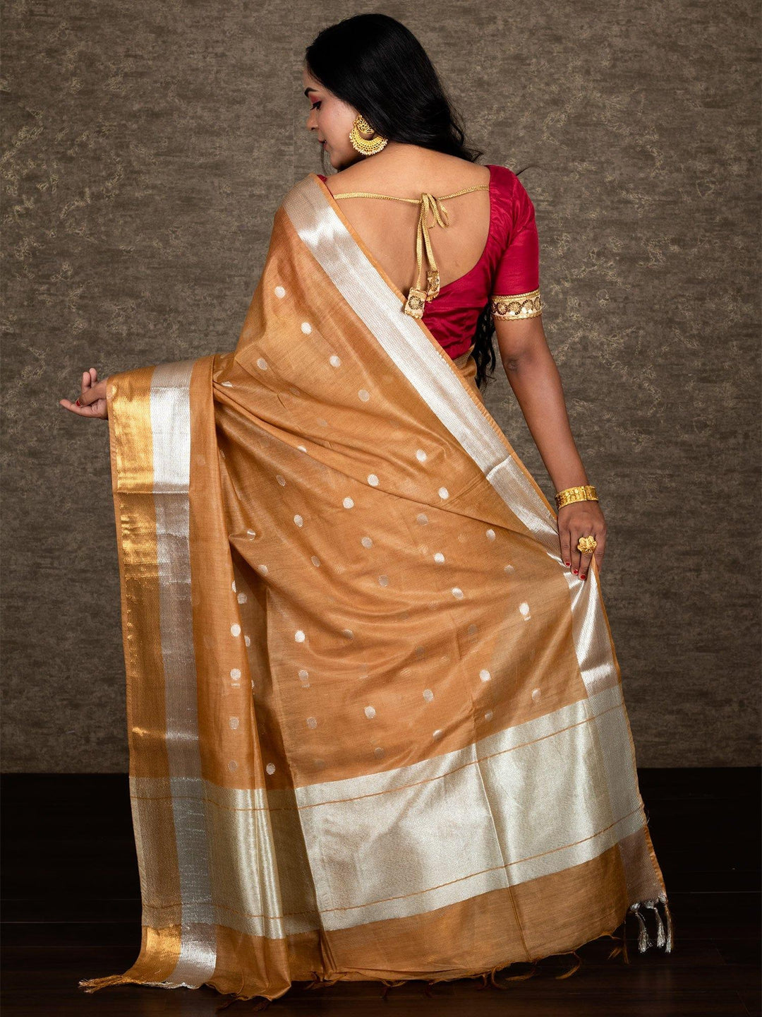 Elegant Fawn Bhagalpuri Silk Saree - WeaversIndia