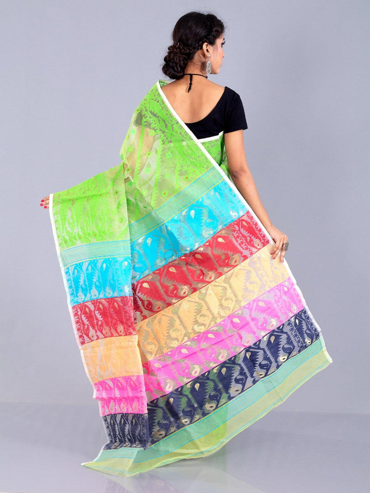 Elegant Green Allover Stif Dhakai Jamdani Saree - WeaversIndia
