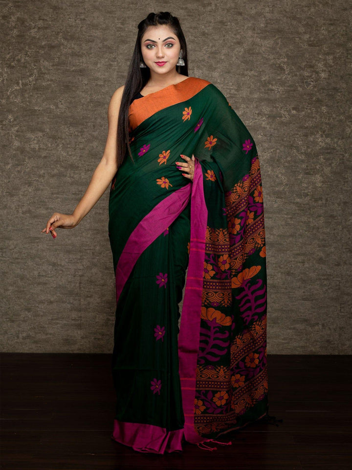Elegant Green Handwoven Cotton Saree - WeaversIndia