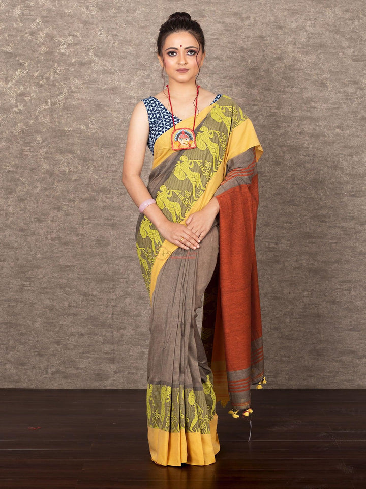 Elegant Grey Par Anchal Runner Cotton Saree - WeaversIndia
