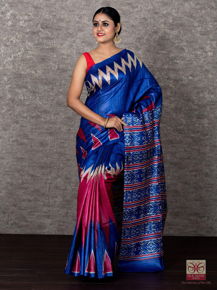 Elegant Half Half Block Printed Ghicha Silk Saree - WeaversIndia