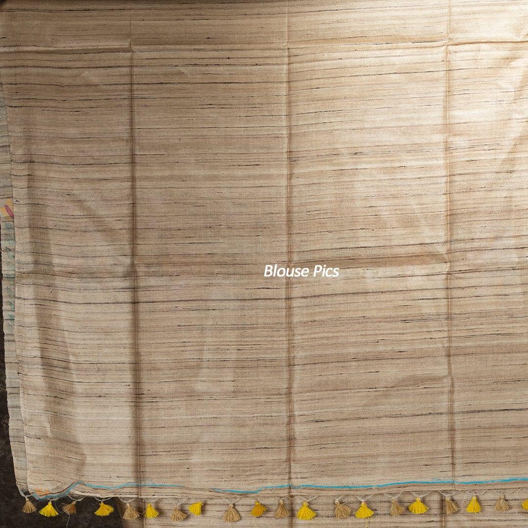 Elegant Hand Painted Madhubani Ghicha Silk Saree - WeaversIndia