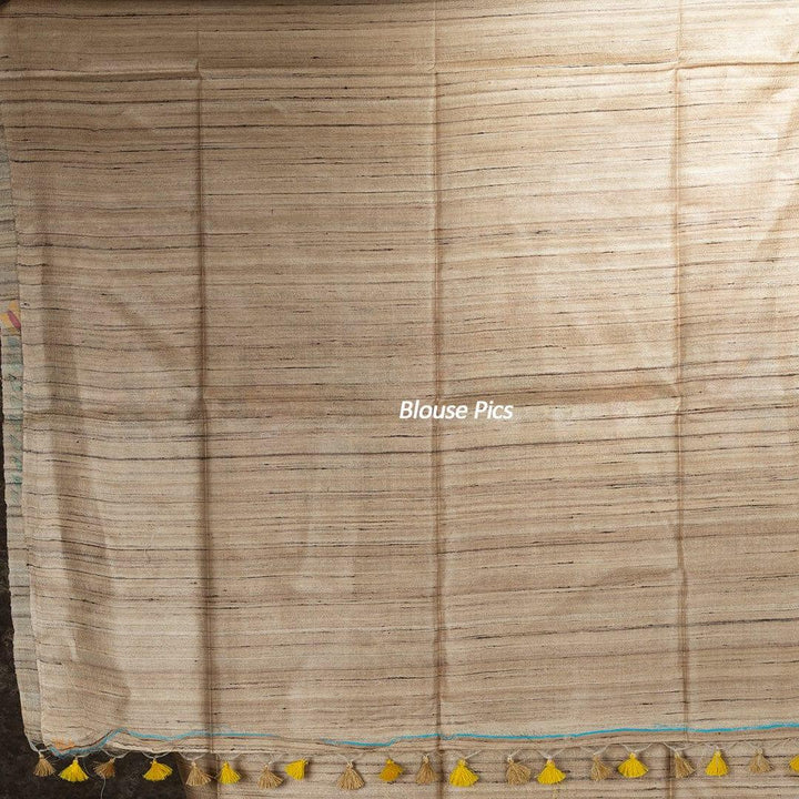 Elegant Hand Painted Madhubani Ghicha Silk Saree - WeaversIndia