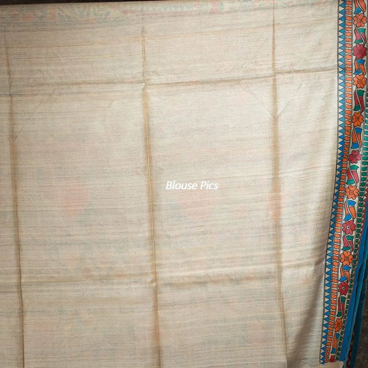 Elegant Hand Painted Madhubani Tussar Silk Saree - WeaversIndia