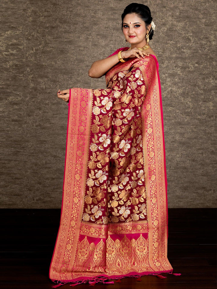 Elegant Maroon Allover Organza Silk Saree - WeaversIndia