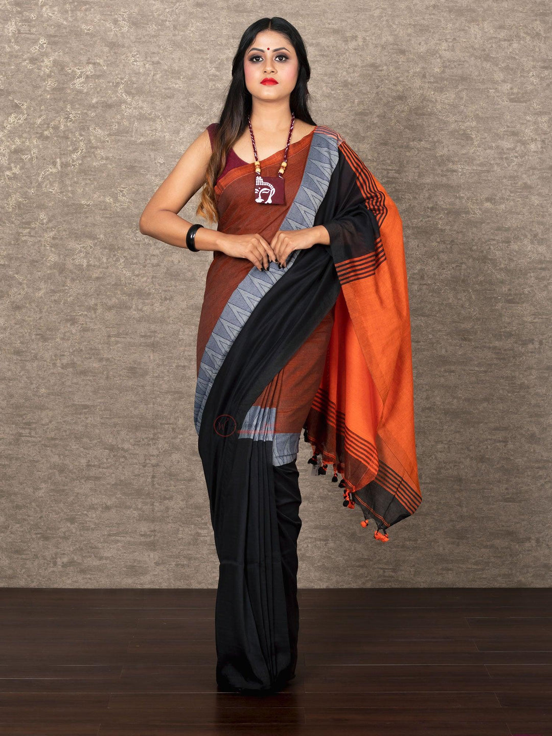 Elegant Multi Color Half Half Madhyamani Cotton Saree - WeaversIndia