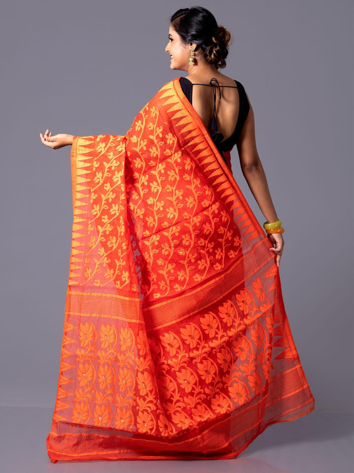 Elegant Orange Allover Dhakai Jamdani Saree - WeaversIndia