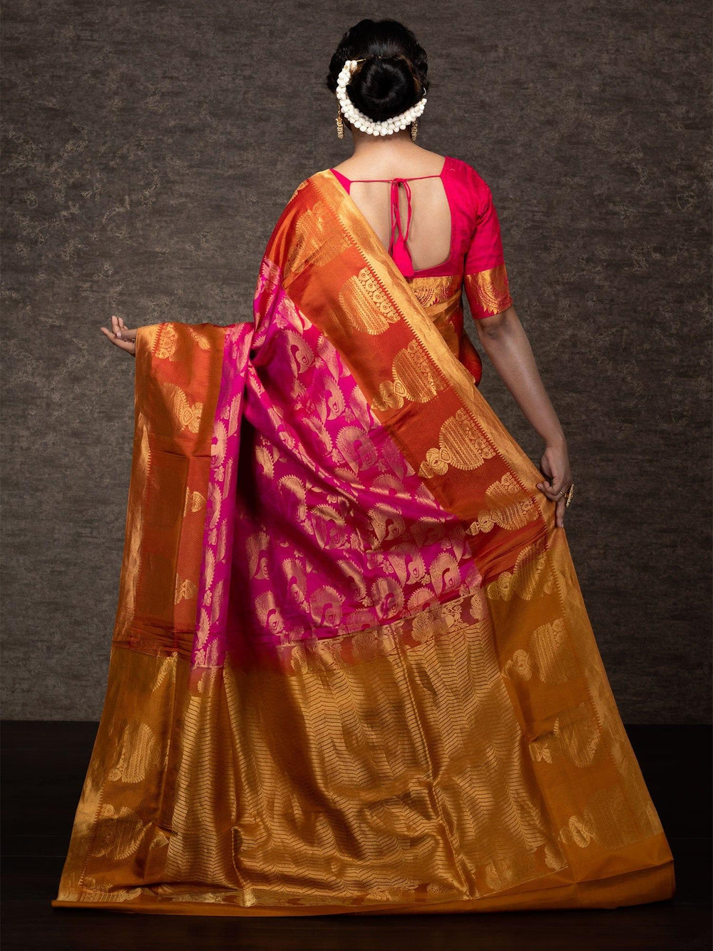Elegant Pink Allover Bridal Kanjivaram Silk Saree - WeaversIndia