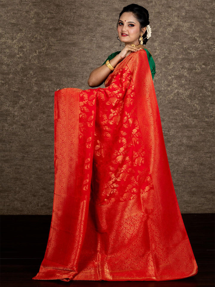 Elegant Red Allover Organza Silk Saree - WeaversIndia