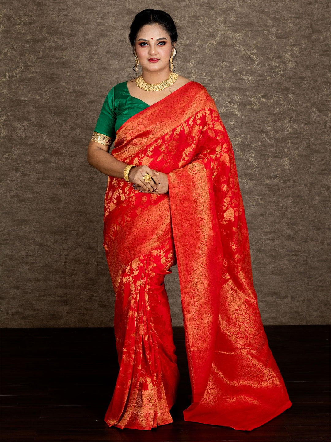 Elegant Red Allover Organza Silk Saree - WeaversIndia