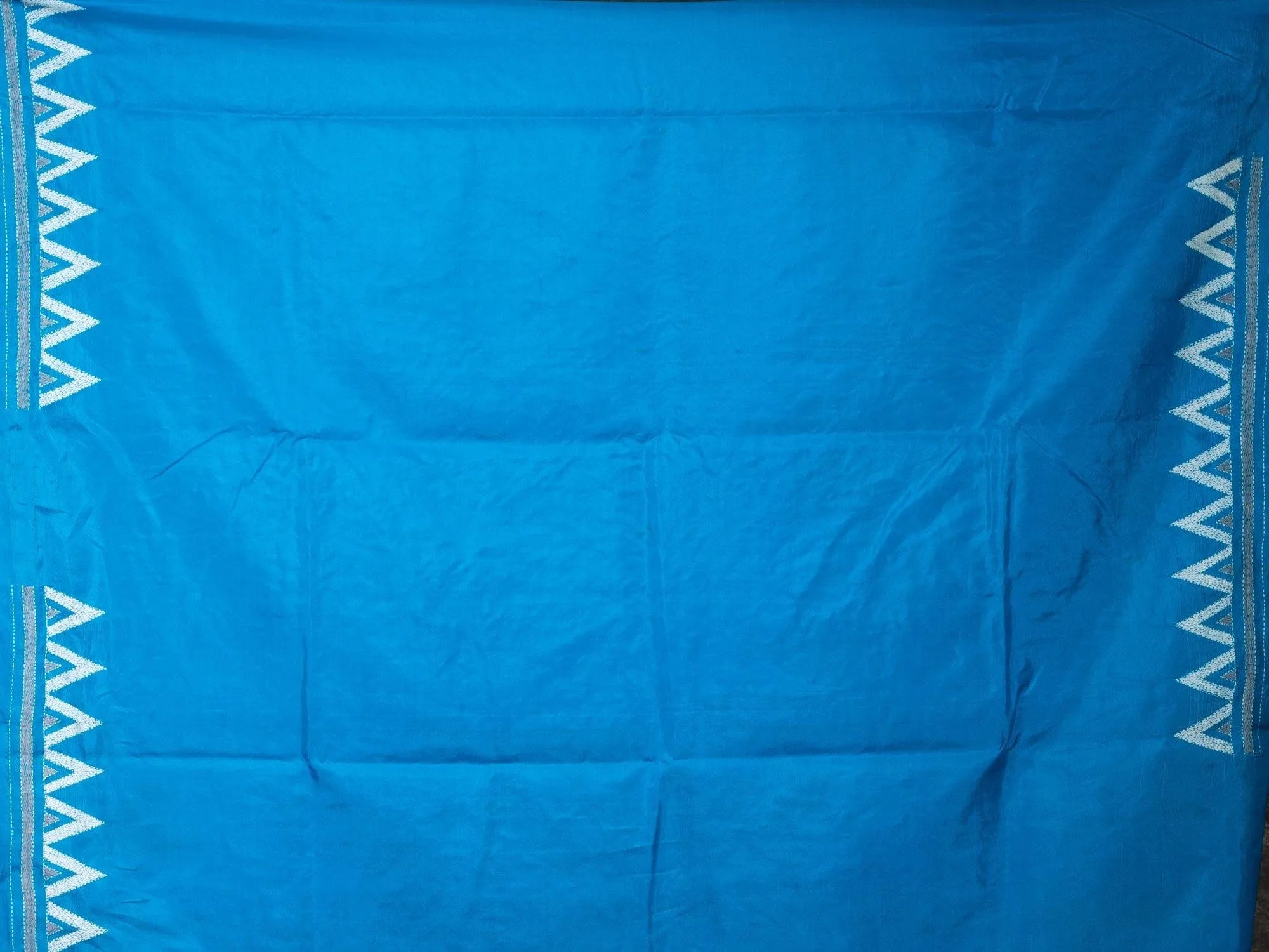 Elegant Sky Blue Half Half Kantha Stitch Bangalore Silk Saree - WeaversIndia