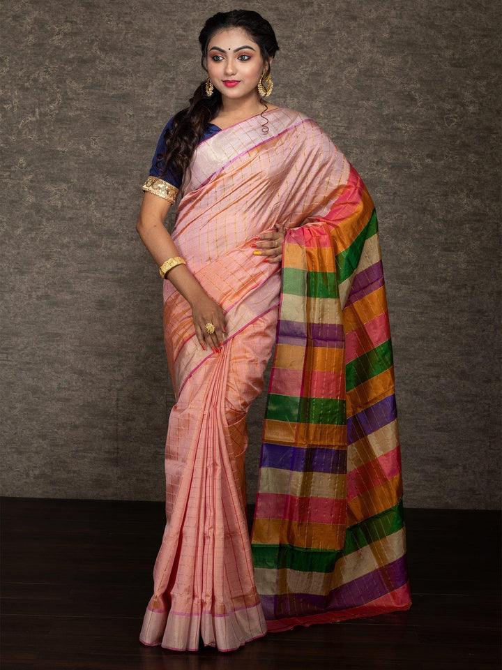 Elegant Woven Checks Bishnupuri Katan Silk Saree - WeaversIndia