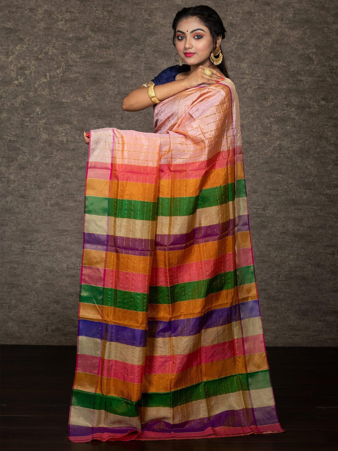 Elegant Woven Checks Bishnupuri Katan Silk Saree - WeaversIndia
