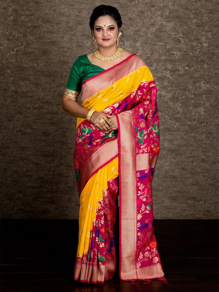 Elegant Yellow Allover Blend Silk Banarasi Saree - WeaversIndia