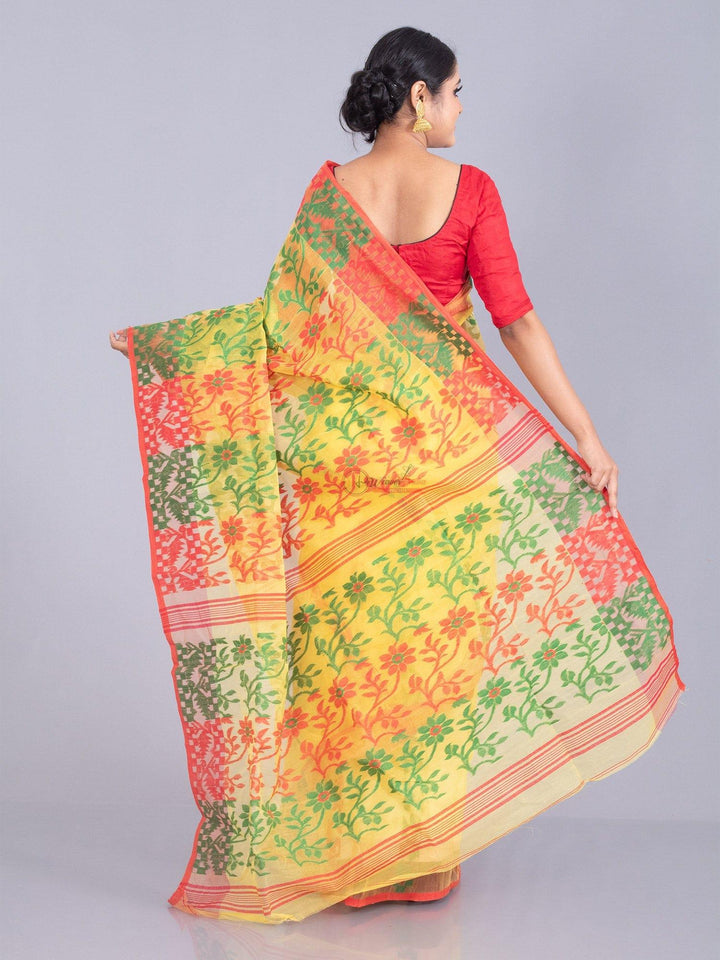 Elegant Yellow Allover Stif Dhakai Jamdani Saree - WeaversIndia