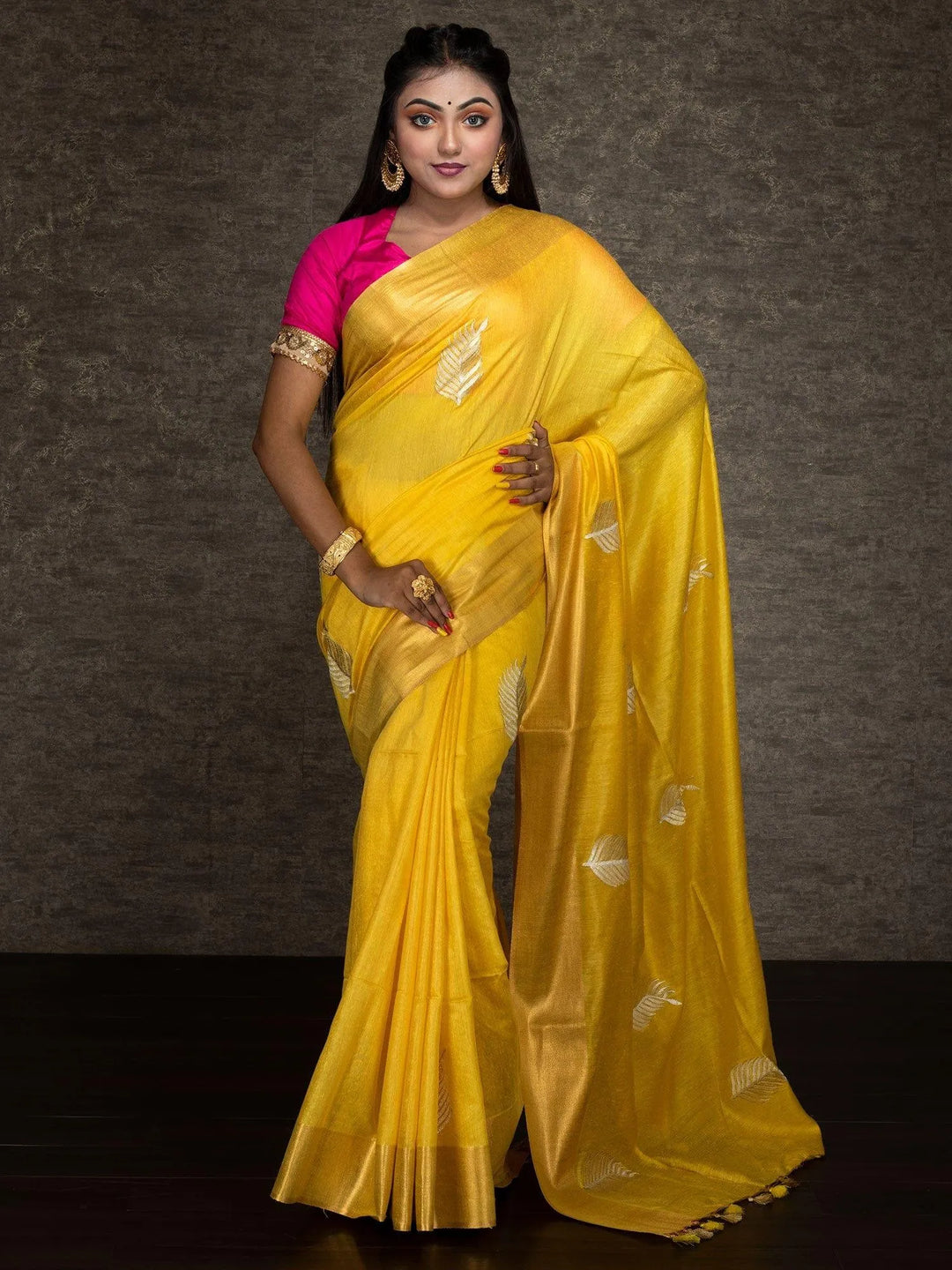 Elegant Yellow Kota Viscose Silk Saree - WeaversIndia