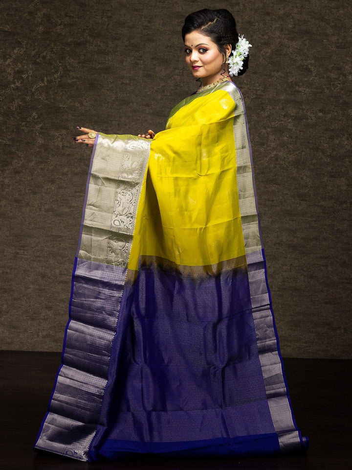 Elegant Yellow Silver Jari Kanchipuram Silk Saree - WeaversIndia