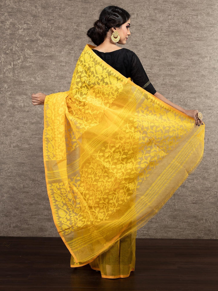 Elegant Yellow Stif Dhakai Jamdani Saree - WeaversIndia