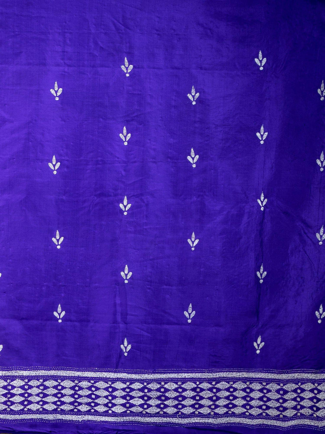 Fabulous Spanish Violet Kantha Stitch Bangalore Silk Saree - WeaversIndia