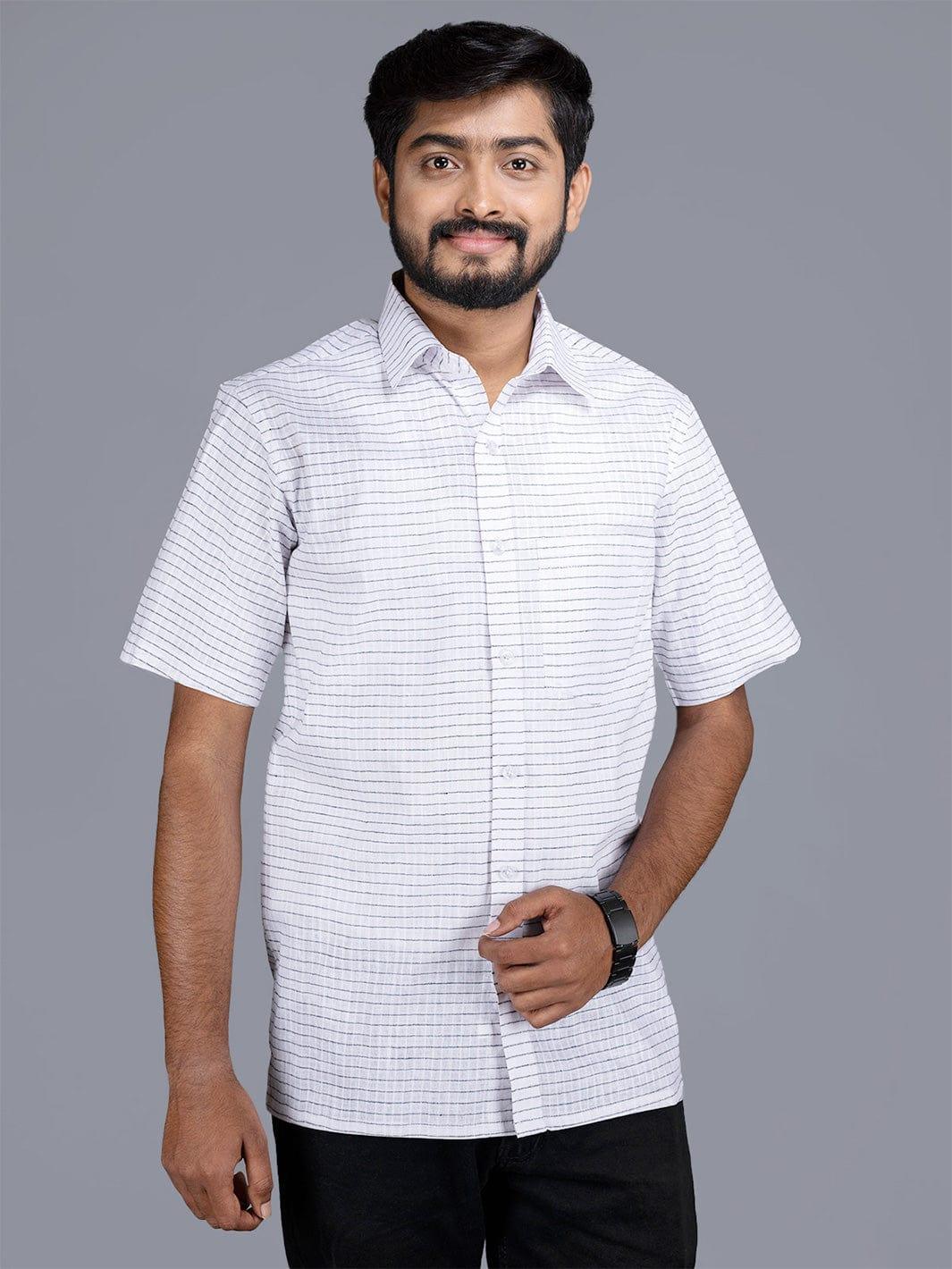 Fine Muslin Handwoven Black Grey Striped Men Shirt organic cotton - WeaversIndia
