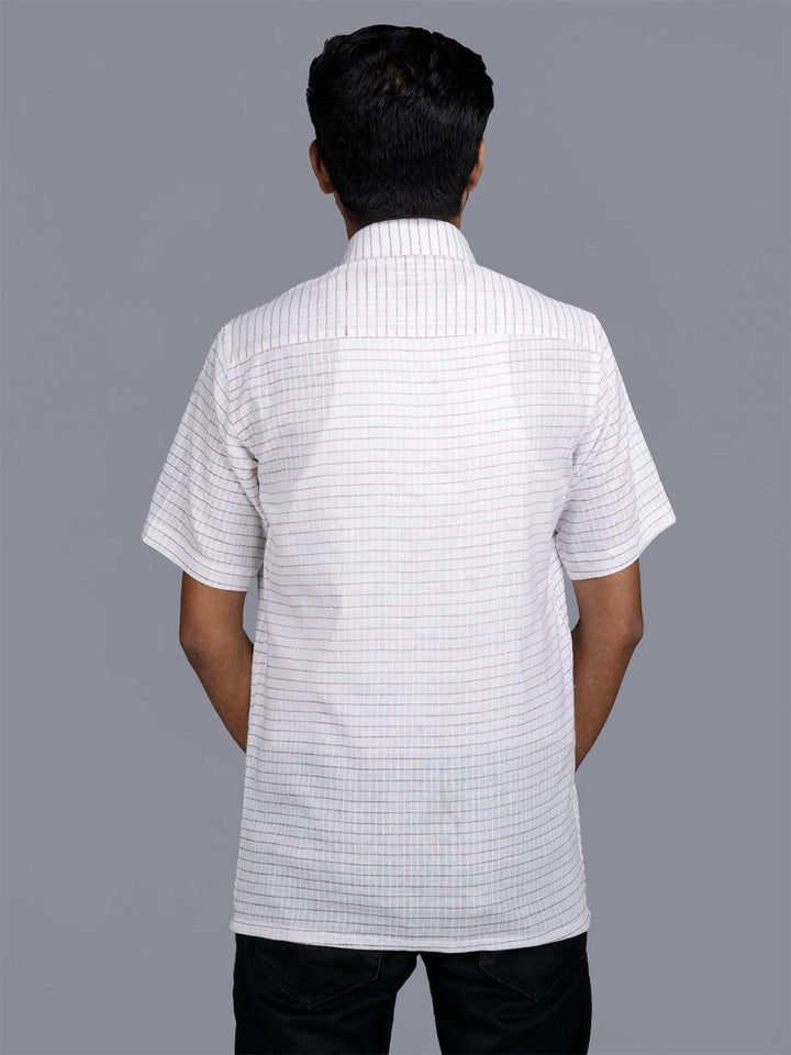 Fine Muslin Handwoven Light Brown Checks Men Shirt - WeaversIndia