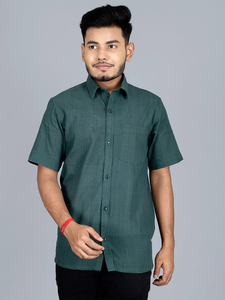 Forrest Green Handwoven Organic Cotton Formal Men Shirt - WeaversIndia