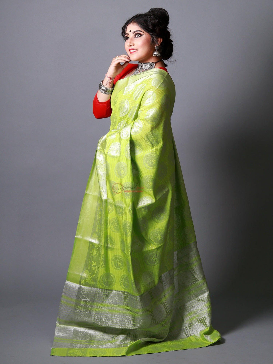 Gorgeous Olive Green Blend Linen Silk Saree - WeaversIndia