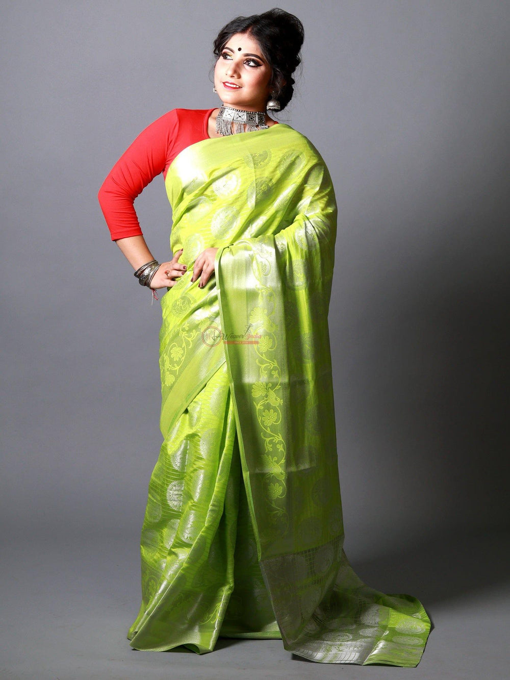 Gorgeous Olive Green Blend Linen Silk Saree - WeaversIndia