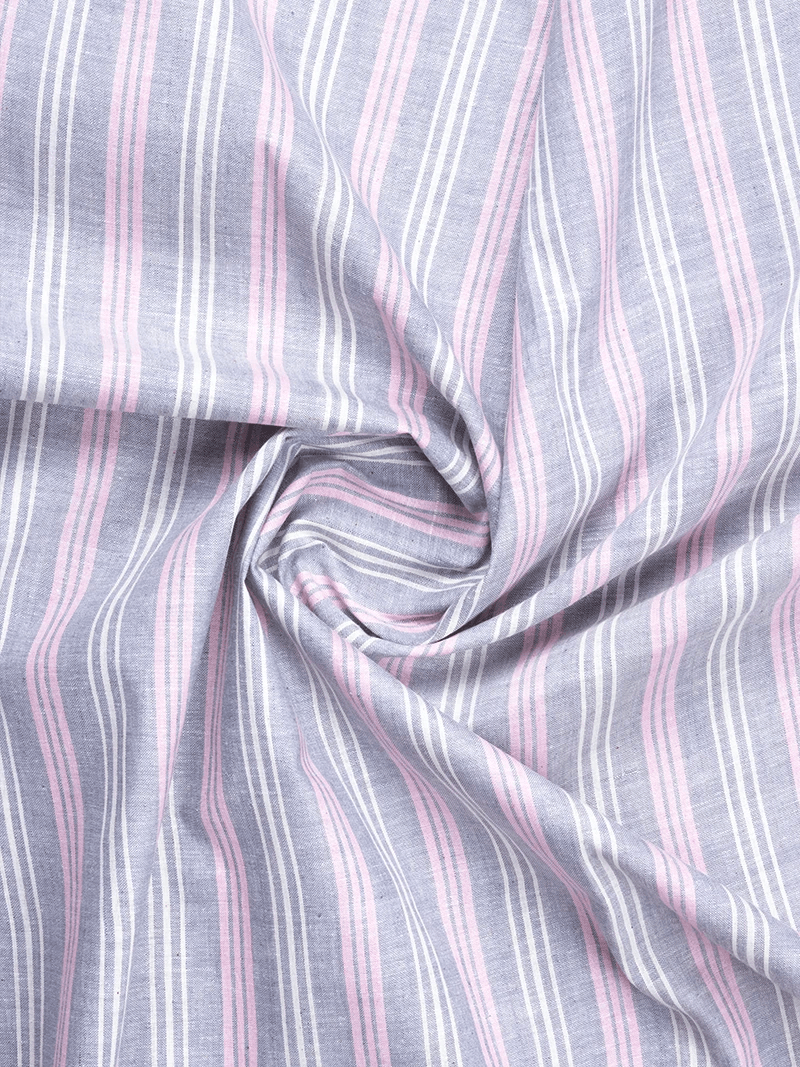 Gray Pink Striped Handwoven Organic Cotton Fabric 44 Inch Width - WeaversIndia