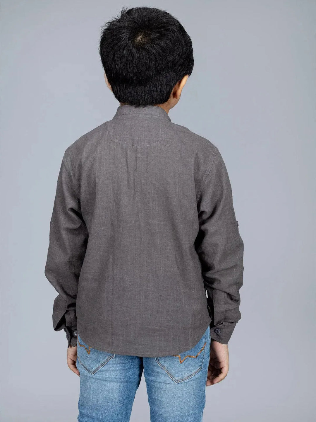 Gray Slab Cotton Boys Short Kurta - WeaversIndia