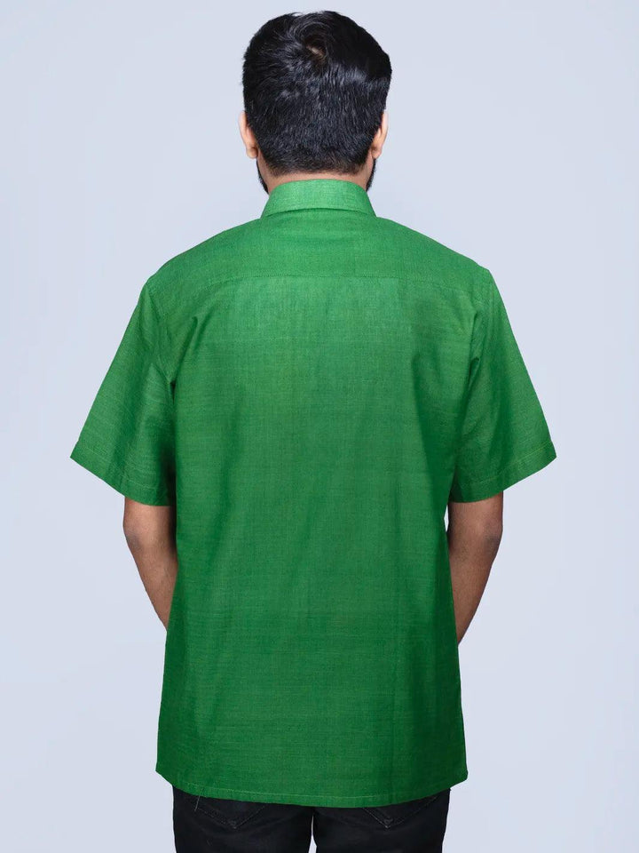 Green Handwoven Organic Cotton Formal Men Shirt - WeaversIndia