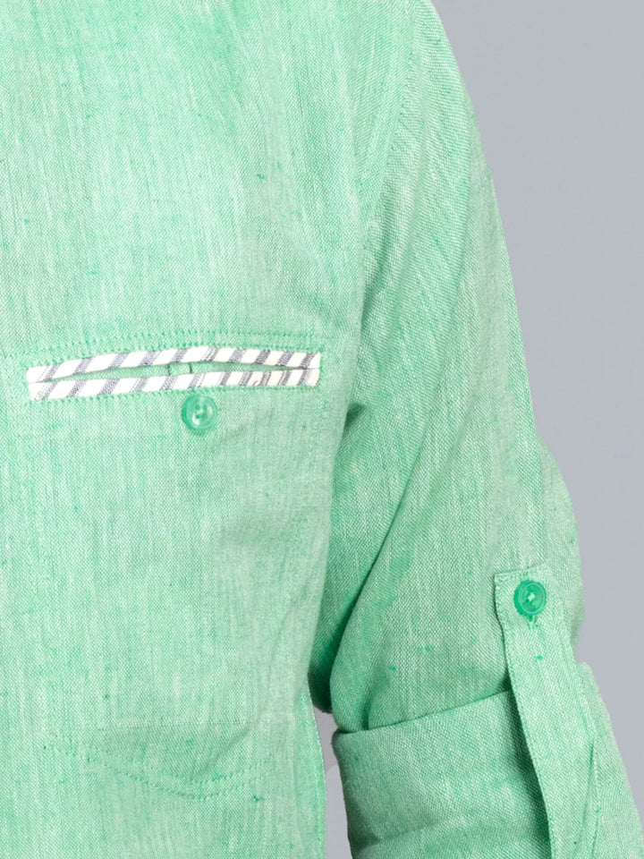 Green Handwoven Organic Cotton Men Short Kurta - WeaversIndia
