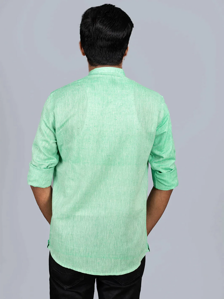 Green Handwoven Organic Cotton Men Short Kurta - WeaversIndia