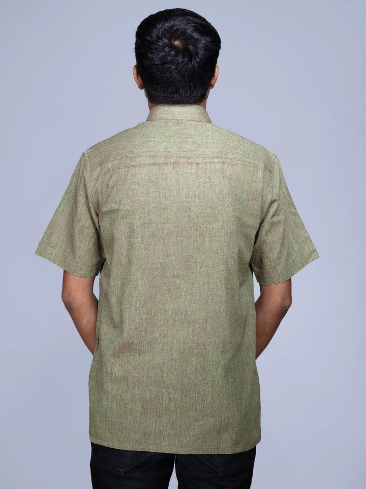 Green Maroon Dual Tone Organic Cotton Formal Men Shirt - WeaversIndia