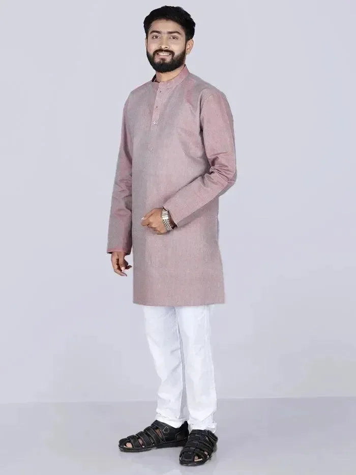 Green Red Duel Tone Handwoven Organic Cotton Men Kurta - WeaversIndia