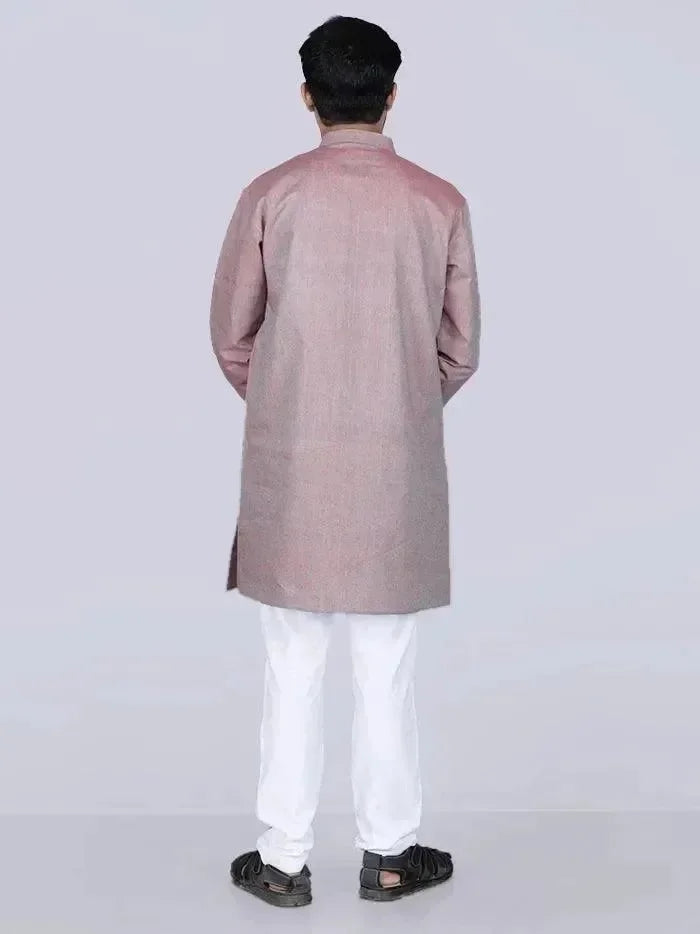 Green Red Duel Tone Handwoven Organic Cotton Men Kurta - WeaversIndia