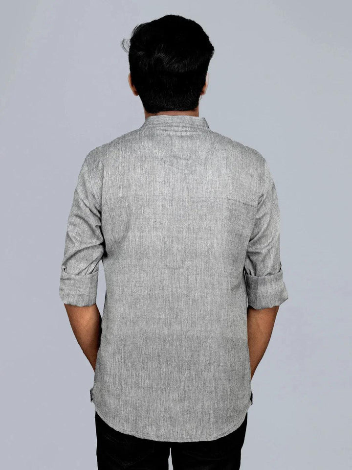 Grey Organic Cotton Men Short Kurta - WeaversIndia