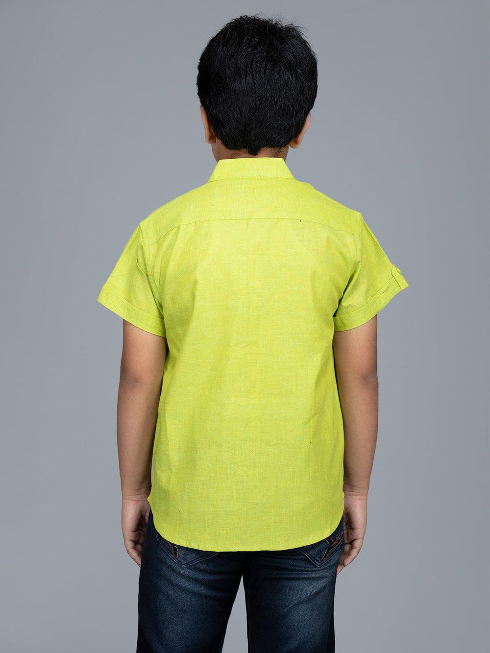 Handwoven Cotton Green Boys Shirt - WeaversIndia
