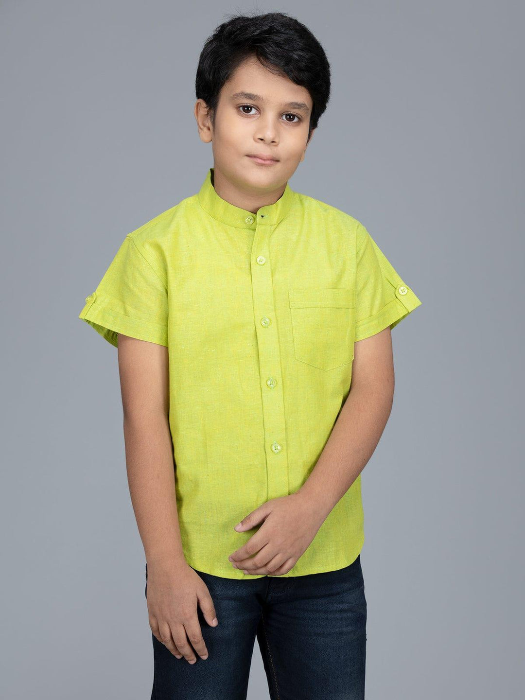 Handwoven Cotton Green Boys Shirt - WeaversIndia