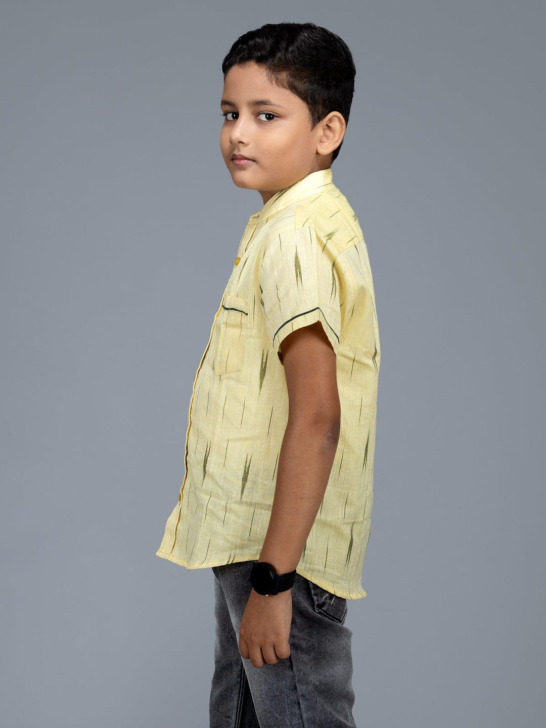 Handwoven Cotton Light Yellow Boys Shirt - WeaversIndia