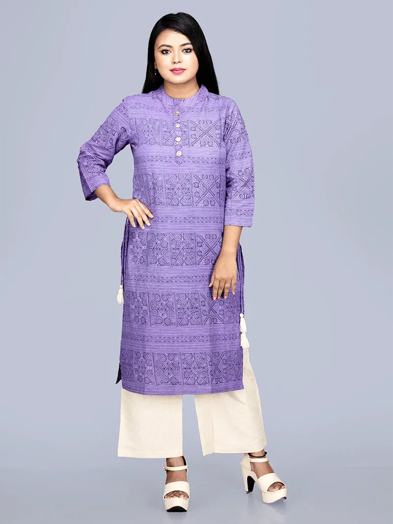 Handwoven Cotton Printed Long Kurta - WeaversIndia