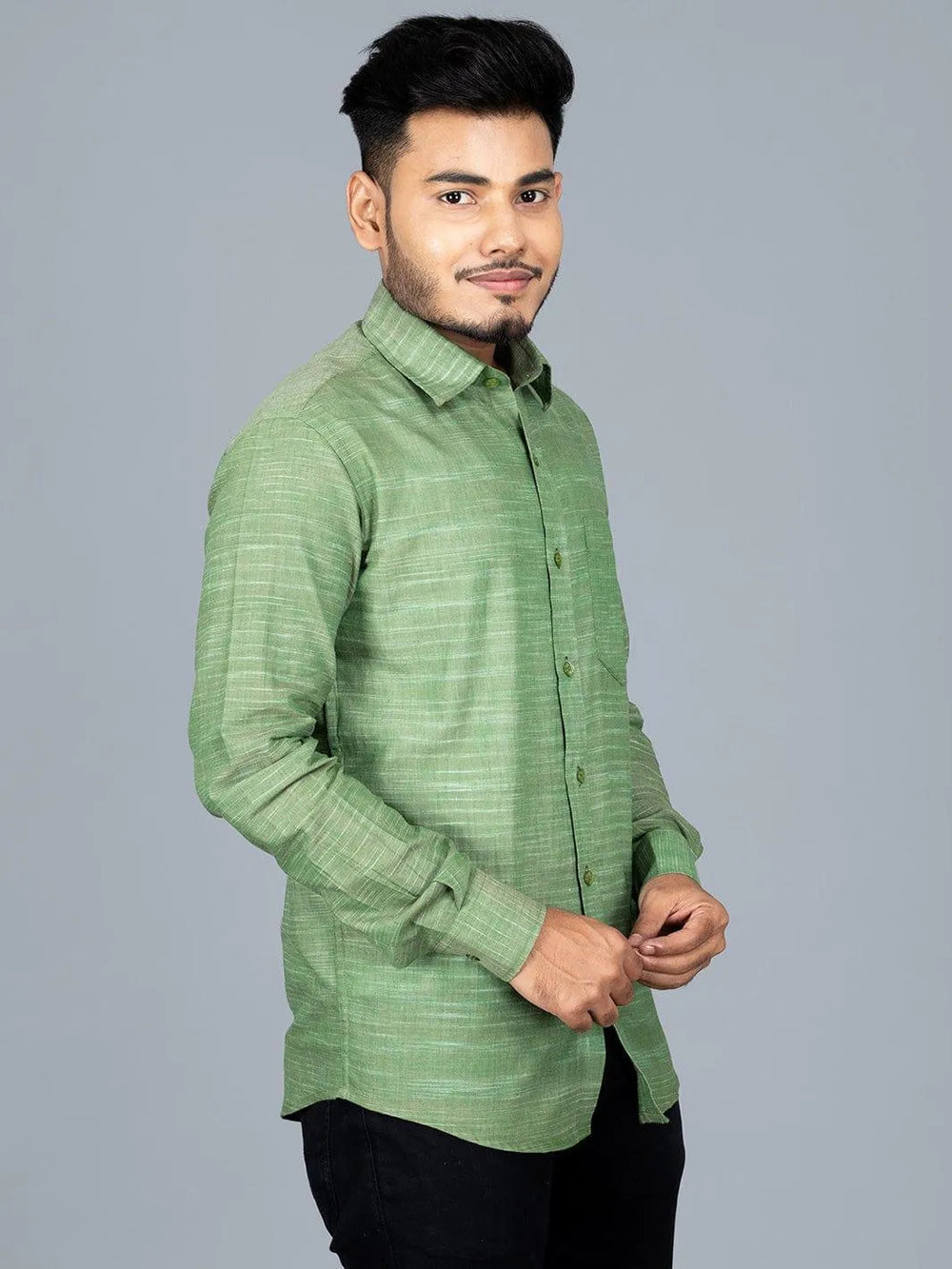 Handwoven Cotton Springs Regular Fit Men Shirt - WeaversIndia