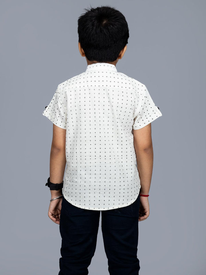 Handwoven Cotton White Printed Boys Shirt - WeaversIndia