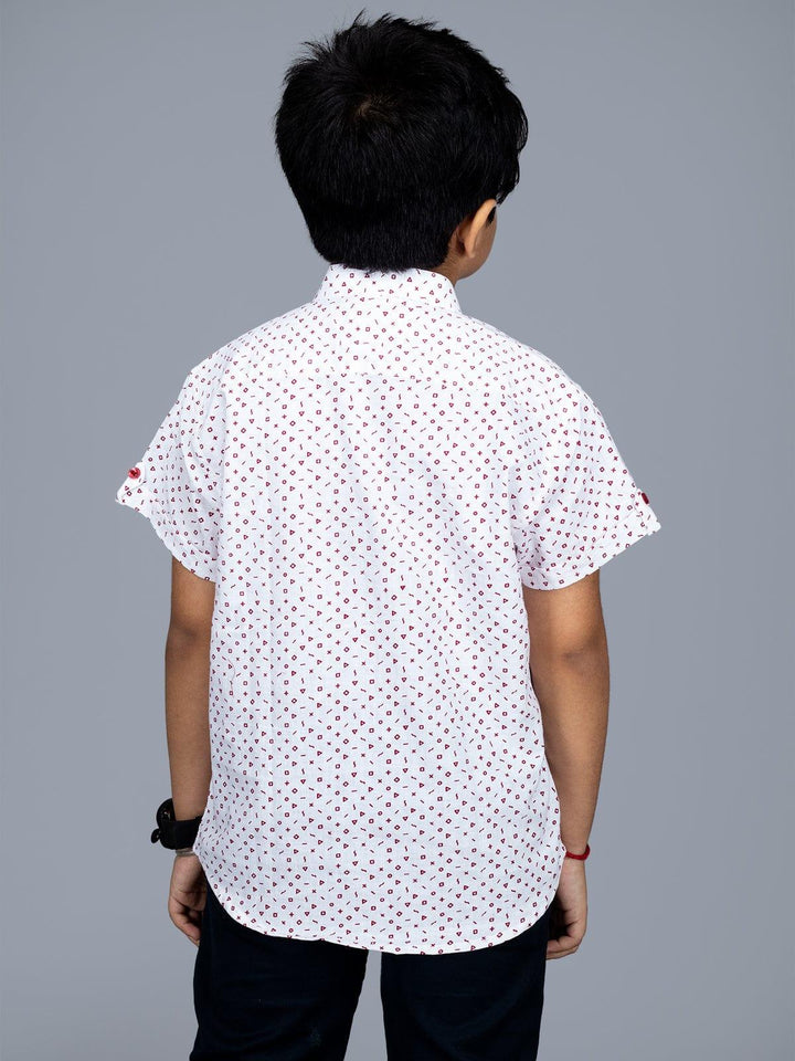 Handwoven Cotton White Printed Boys Shirt - WeaversIndia