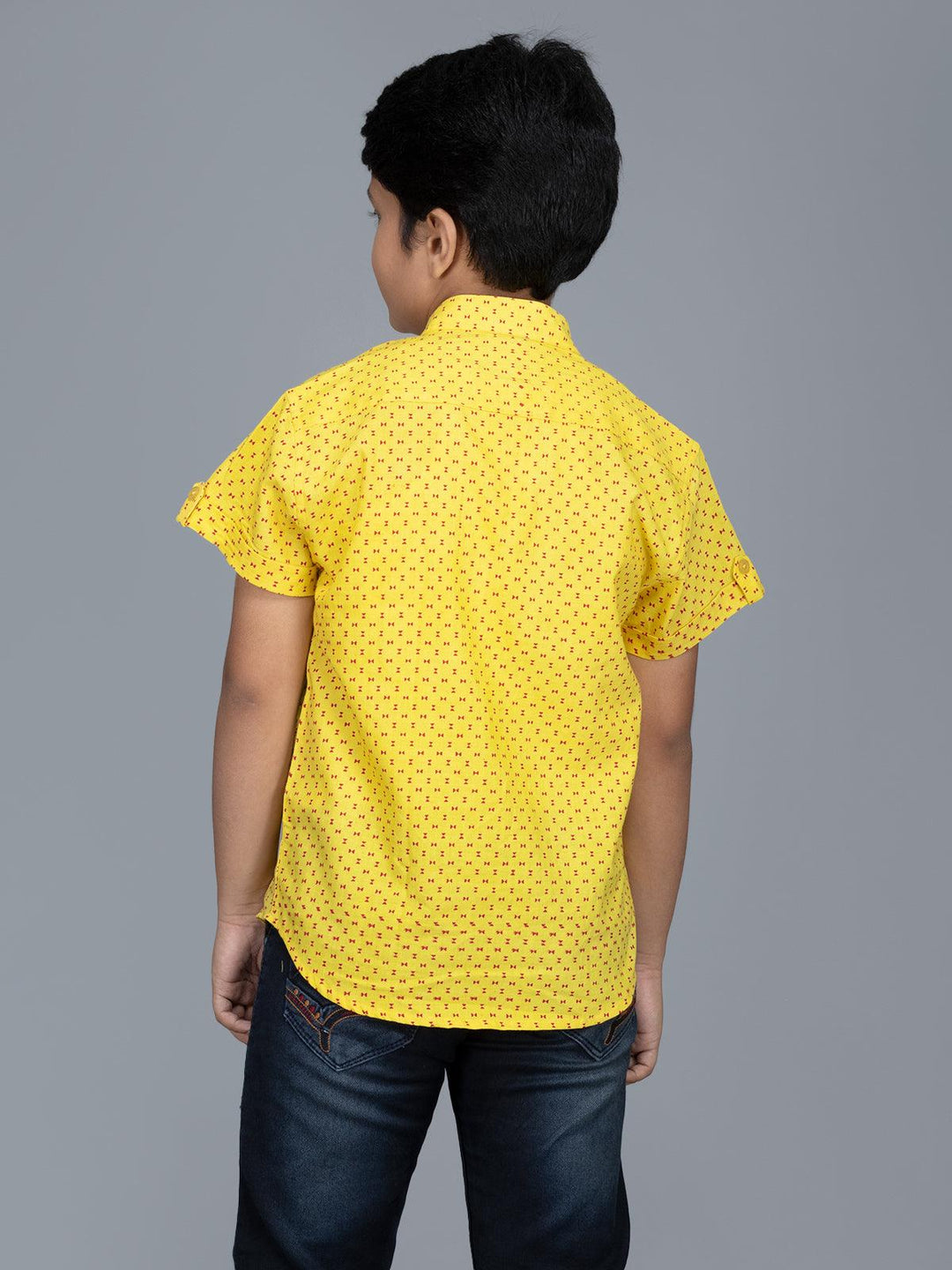 Handwoven Cotton Yellow Printed Boys Shirt - WeaversIndia