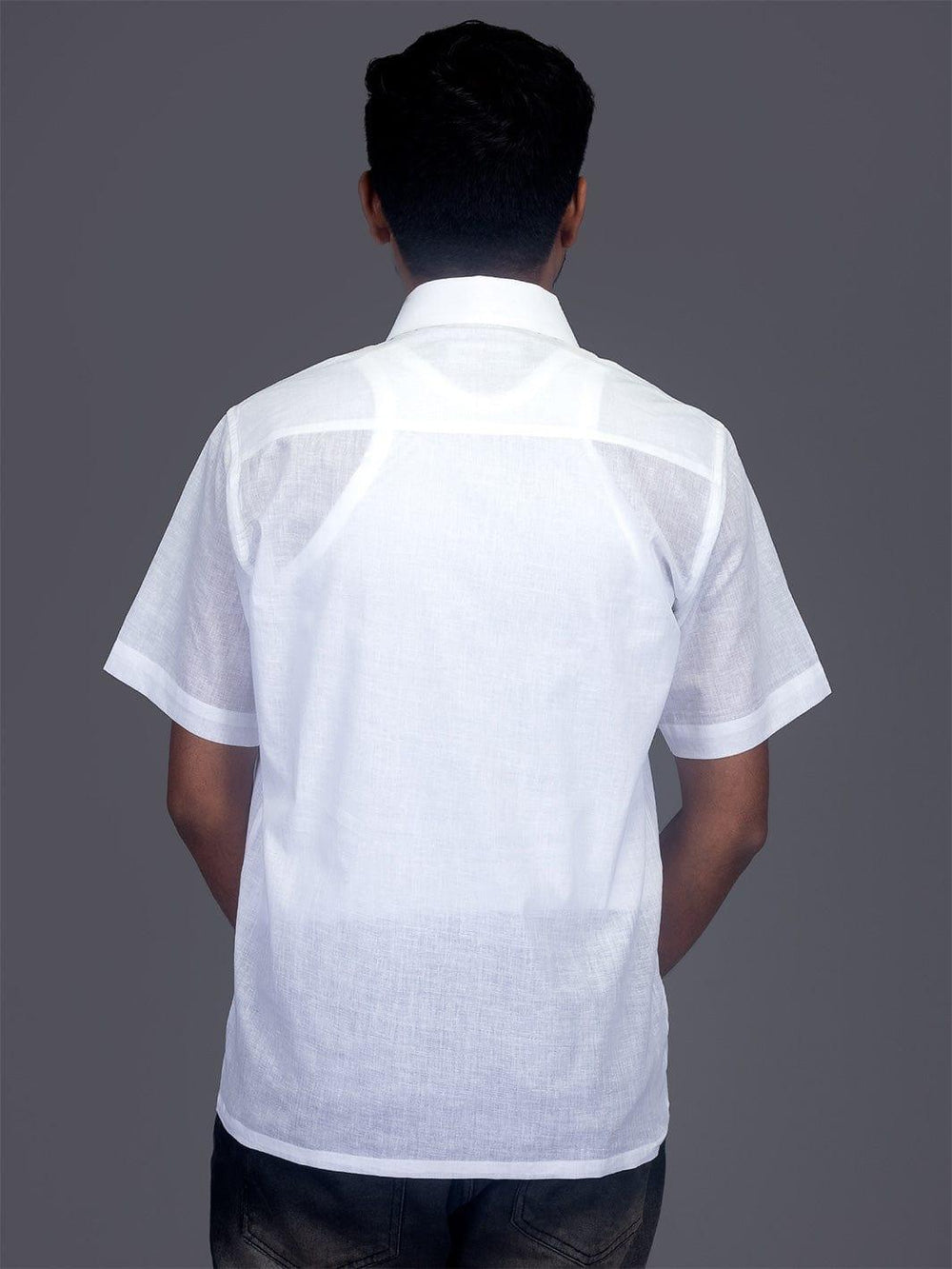 Handwoven Fine Muslin Half Sleeves White Men Shirt - WeaversIndia