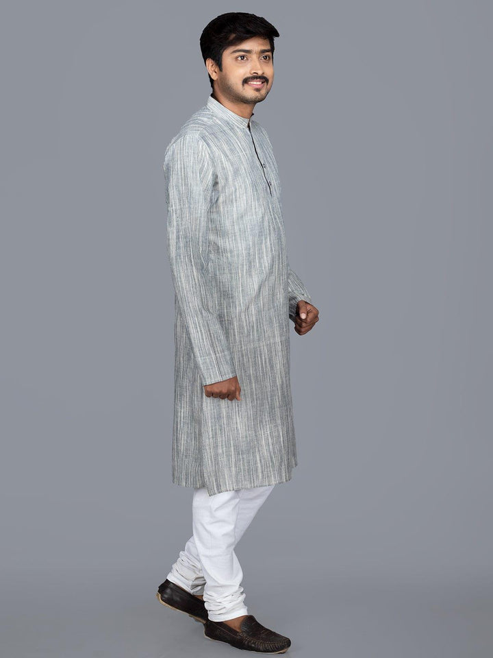 Dhaari Multi Color Striped Handwoven Full Sleeve Pure Cotton Short Kurta main image 0
