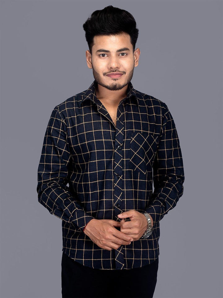 Handwoven Organic Cotton Black Checks Fitted Men Shirt - WeaversIndia