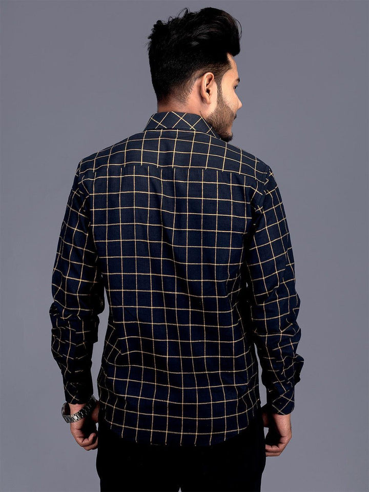 Handwoven Organic Cotton Black Checks Fitted Men Shirt - WeaversIndia